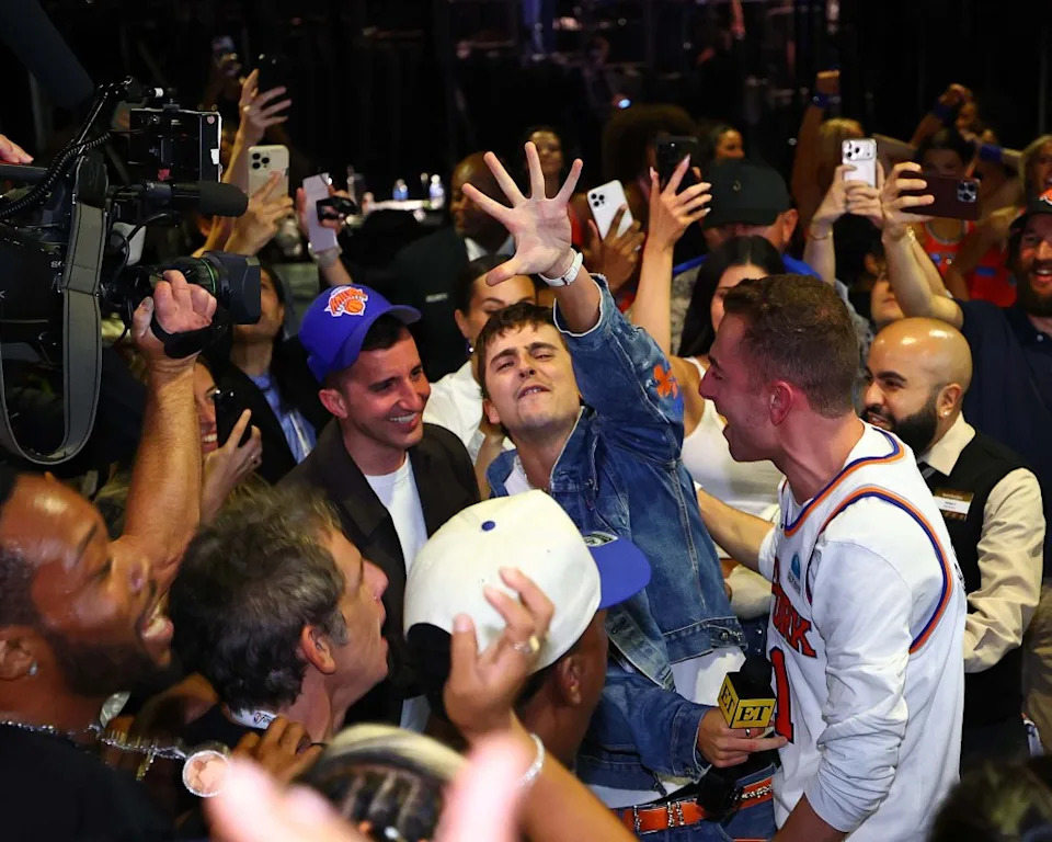 Timothee Chalamet celebrates after Game Four of the 2026 NBA Finals between the San Antonio Spurs and the New York Knicks on June 10, 2026 at Madison Square Garden in New York, New York. NBAE via Getty Images