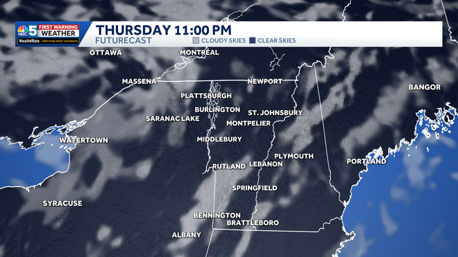 Cloud Cover Forecast Cloud cover forecast across Vermont and northern New York.