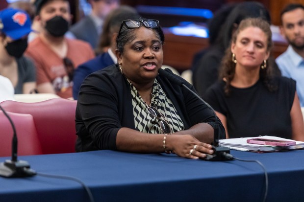 Miatheresa Pate, the chief academic officer of the public schools, speaks during a grueling City Council hearing on Wednesday, June 24, 2026 at City Hall. (Emil Cohen / NYC Council Media Unit)