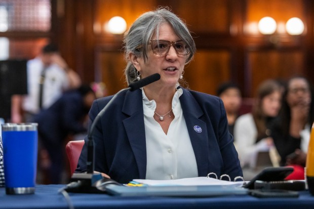 Danielle Giunta, the top deputy to Chancellor Kamar Samuels, speaks during a grueling City Council hearing on Wednesday, June 24, 2026 at City Hall. (Emil Cohen / NYC Council Media Unit)