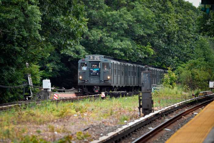 A vintage R9 subway car travels to Aqueduct on June 26. Photo via Marc A. Hermann / MTA