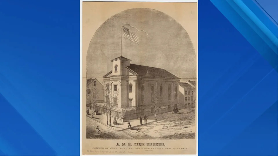 The Miriam and Ira D. Wallach Division of Art, Prints and Photographs: Picture Collection, The New York Public Library. “A.M.E. Zion Church, corner of West Tenth and Bleeker Streets, New York City” The New York Public Library Digital Collections. 1867.