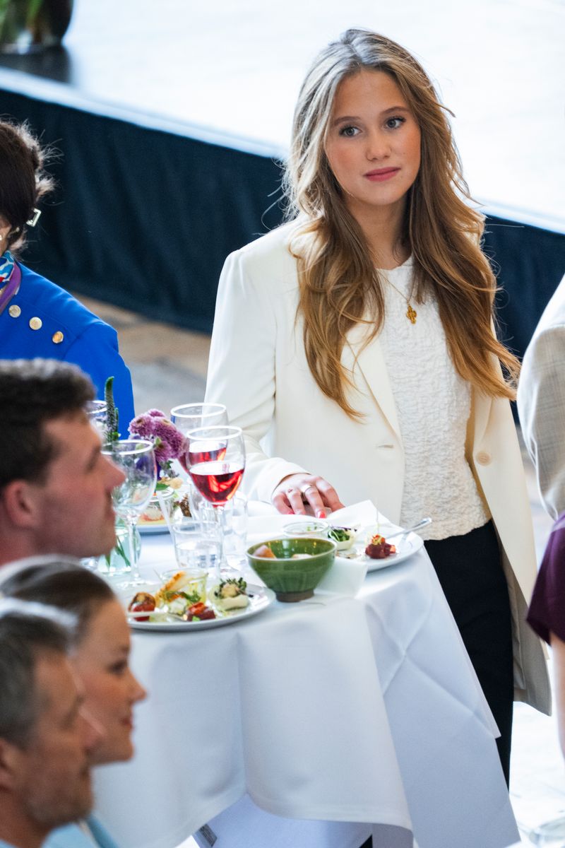 Before Queen Mary added it to her wardrobe, the elegant white blouse belonged to Princess Josephine, who wore it during Princess Isabella's milestone 18th birthday celebrations.