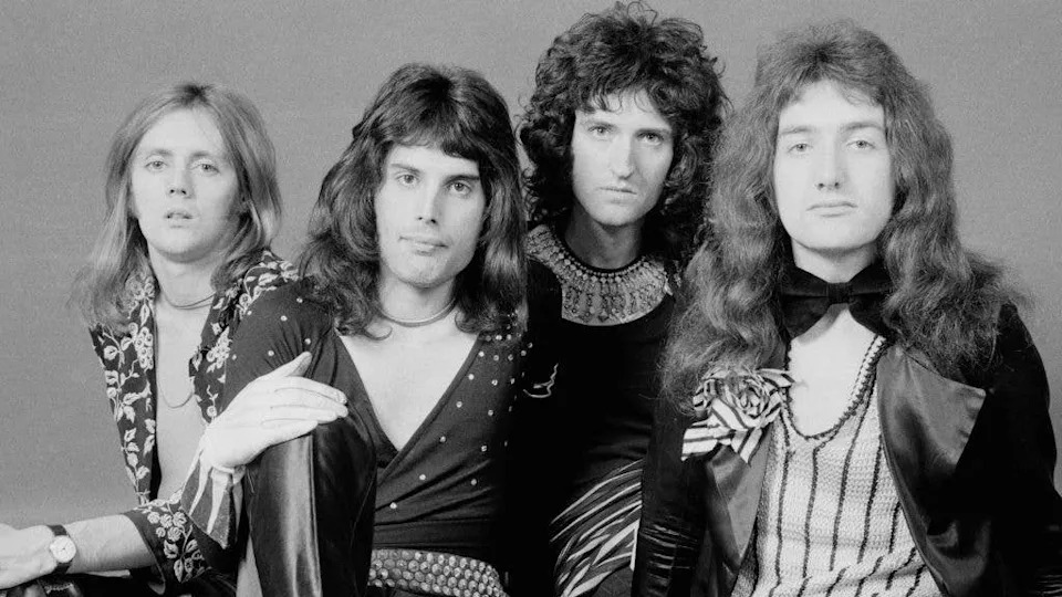 British rock band Queen members drummer Roger Taylor, singer Freddie Mercury (1946 - 1991), guitarist Brian May, and bassist John Deacon posed for a photo in London in 1973.Photo by Michael Putland&sol;Getty Images