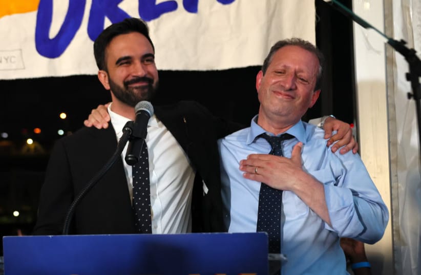 New York mayoral candidate, State Rep. Zohran Mamdani is joined by fellow mayoral candidate Brad Lander during an election night gathering at The Greats of Craft LIC on June 24, 2025 in the Long Island City neighborhood of the Queens borough in New York City.