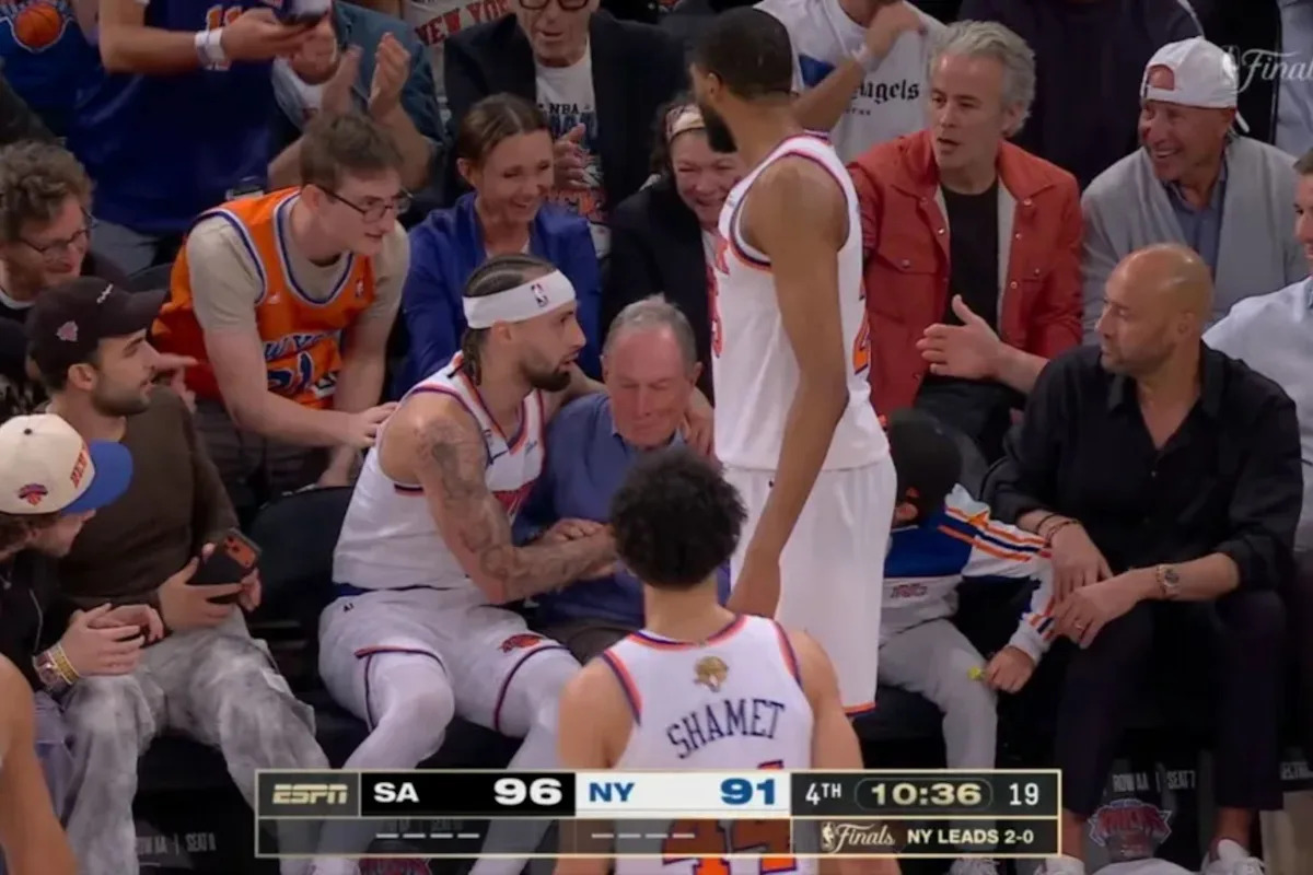 Knicks guard Jose Alvarado plows into former NYC Mayor Bloomberg during Game 3 of Finals