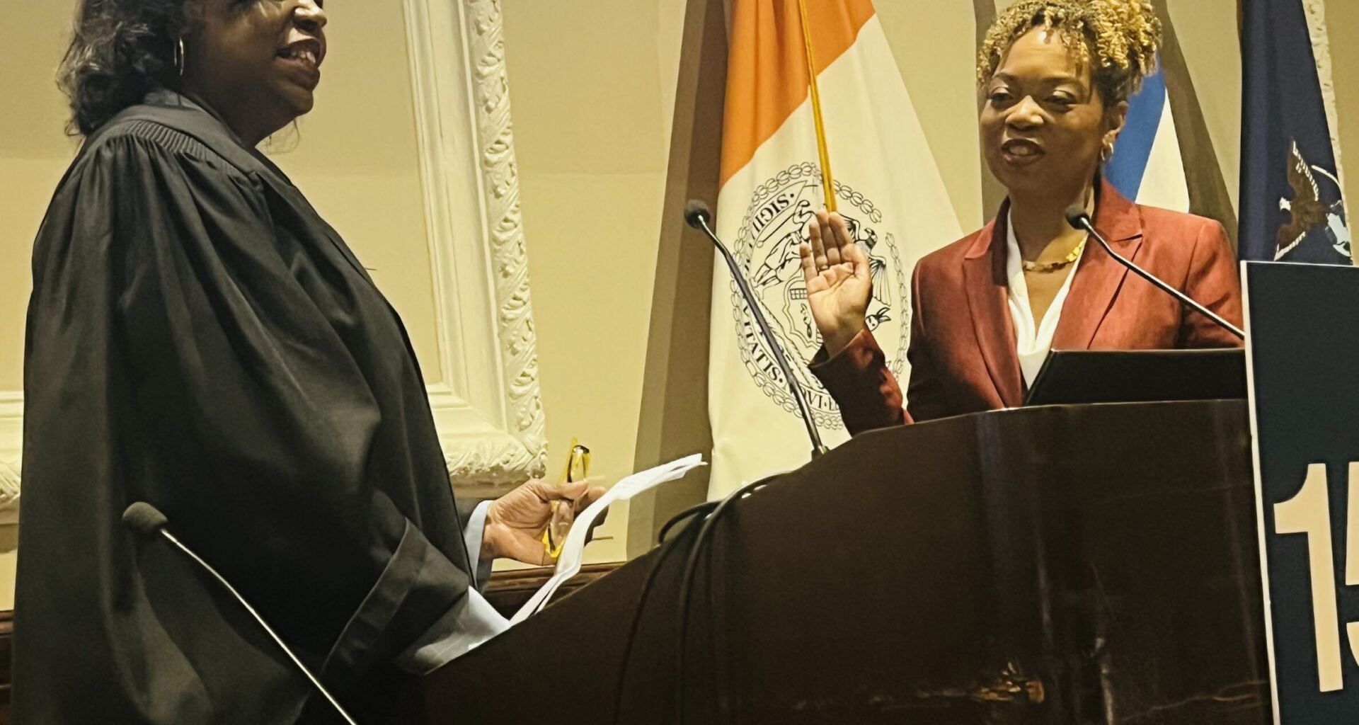 Hon. Marguerite Grays swears in Taa Grays, Esq., as president of the New York State Bar Association. Grays is the first Black woman to hold this position in the association’s 150-year history. Photo: Wayne Daren Schneiderman/Brooklyn Eagle