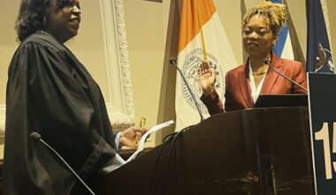 Hon. Marguerite Grays swears in Taa Grays, Esq., as president of the New York State Bar Association. Grays is the first Black woman to hold this position in the association’s 150-year history. Photo: Wayne Daren Schneiderman/Brooklyn Eagle