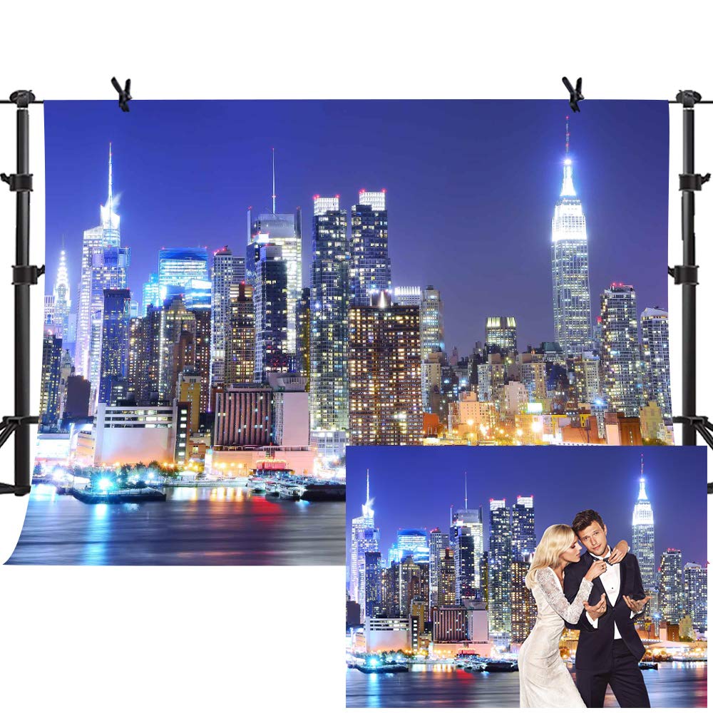 MTMETY New York City Backdrop Manhattan Night Scene Skyscraper Urban Light Background Video Studio Photo (Polyester-9x6ft MTMETY New York City Backdrop Manhattan Night Scene Skyscraper Urban Light Background Video Studio Photo (Polyester-9x6ft