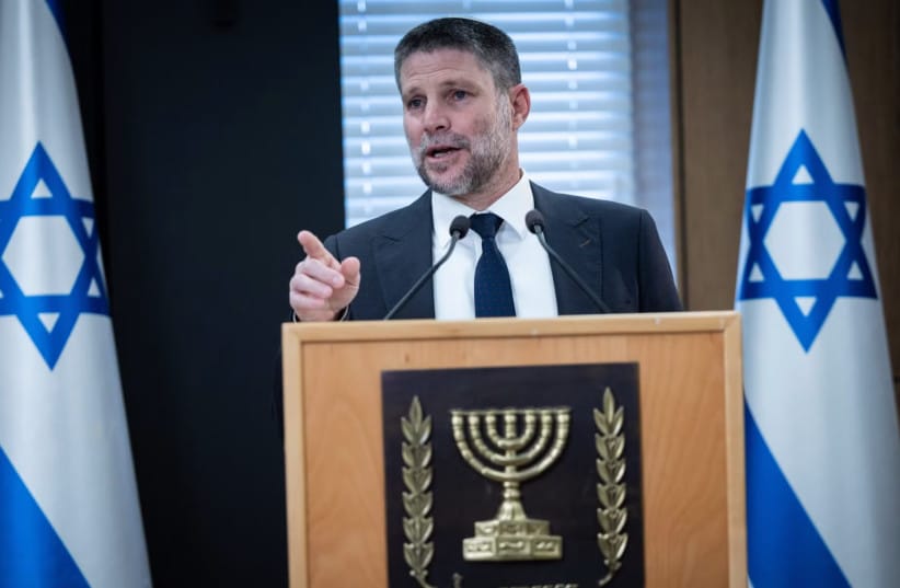 Israeli Finance Minister Bezalel Smotrich holds a press conference at the Finance Ministry in Jerusalem, May 19, 2026.