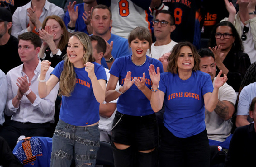 JUNE 10: (L to R) Este Haim, Taylor Swift, and Mariska Hargitay attend Game Four of the 2026 NBA Finals between the San Antonio Spurs and the New York Knicks at Madison Square Garden on June 10, 2026 in New York City.