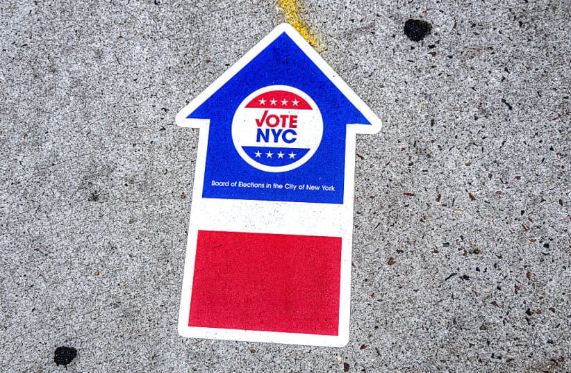 ONE OF the many signs throughout the polling sites informing voters where to go as New Yorkers head to the polls on Primary Day June 23, 2026 in New York City.