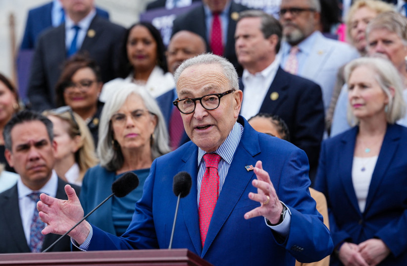 US Senate Minority Leader Chuck Schumer (D-NY) speaks during a news conference ahead of voting on the Senate immigration funding bill on Capitol Hill in Washington, DC, US., May 21, 2026.