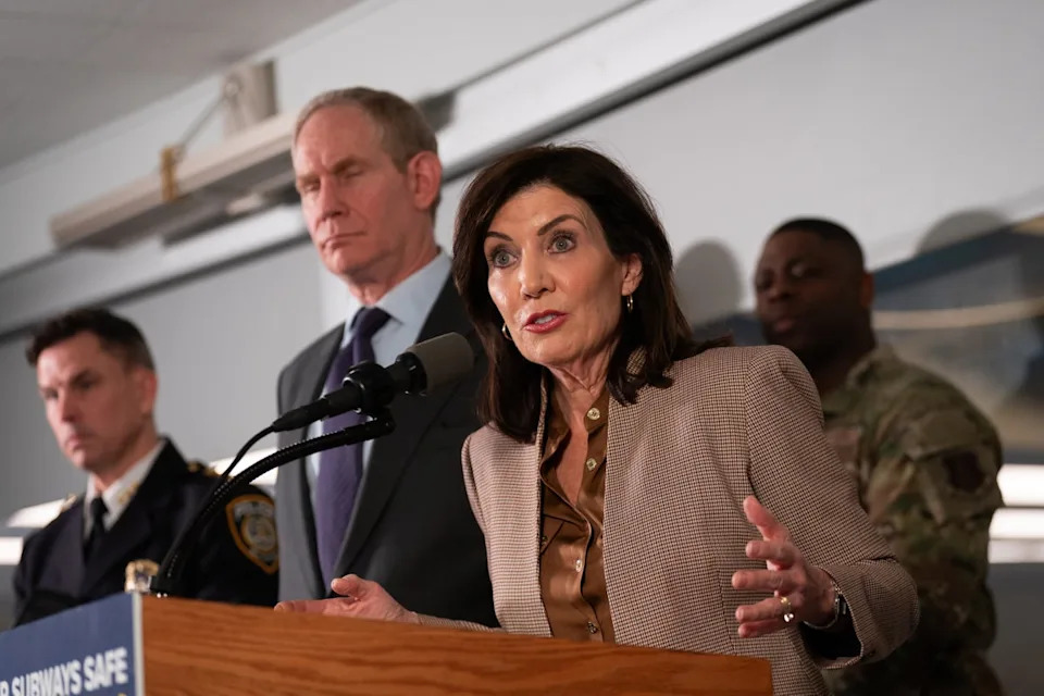 In May, Gov. Kathy Hochul signed onto a series of reforms limiting police cooperation with ICE, banning masked agents and prohibiting local governments from incentivizing new immigration detention centers (Getty)