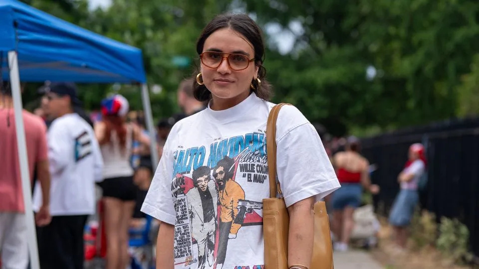 Bianca attends the Puerto Rican Day parade in a more subtle look, wearing a vintage t-shirt featuring salsa music legends Hector Lavoe and Willie Colón. - David Dee Delgado for CNN