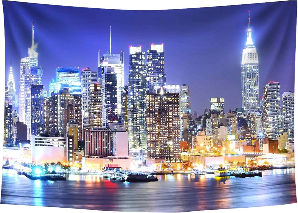New York City Skyline Backdrop – 9x6ft Polyester, Manhattan Night Scene For Photo Studio & Video