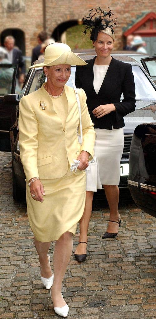 Queen Sonja Of Norway & Crown Princess Mette-Marit Attend A Memorial Service At Akershus Castle To Mark The 100Th Birthday Of The Late King Olav.