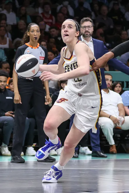 Jun 6, 2026; Brooklyn, New York, USA; Indiana Fever guard Caitlin Clark (22) drives to the basket in the third quarter against the New York Liberty at Barclays Center. Mandatory Credit: Wendell Cruz-Imagn Images