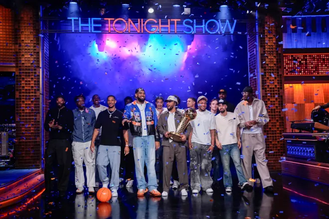 THE TONIGHT SHOW STARRING JIMMY FALLON -- Episode 2305 -- Pictured: New York Knicks Championship Team on Monday, June 15, 2026