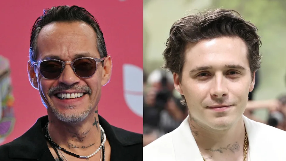 Split image of Marc Anthony and Brooklyn Beckham.