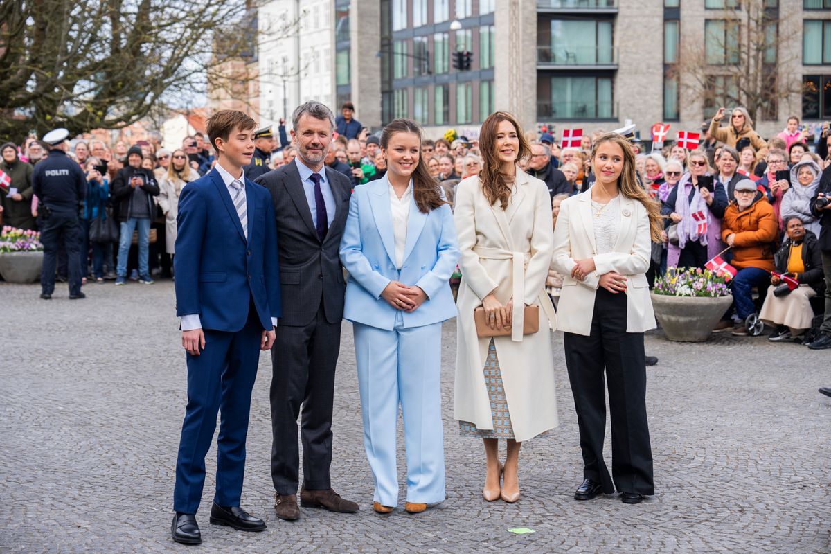 Prince Vincent of Denmark, King Frederik X of Denmark, Princess Isabella of Denmark, Queen Mary of Denmark and Princess Josephine of Denmark arrive at Aarhus City Hall to mark Princess Isabella's 18th birthday 