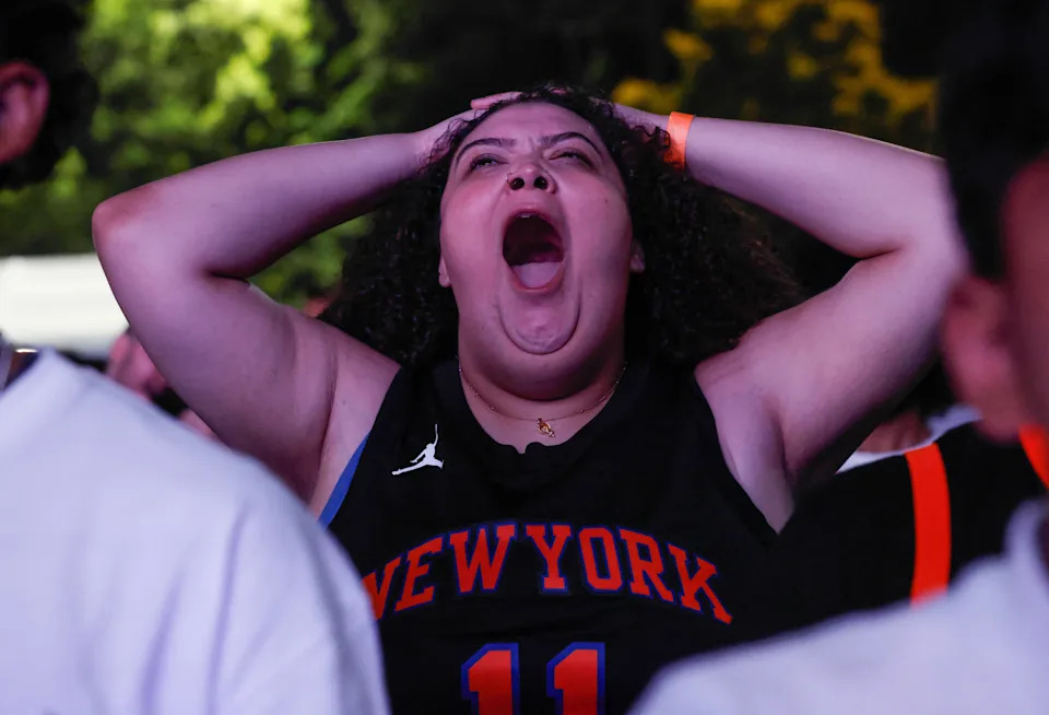 Knicks fans inside Wollman Rink in Central Park.