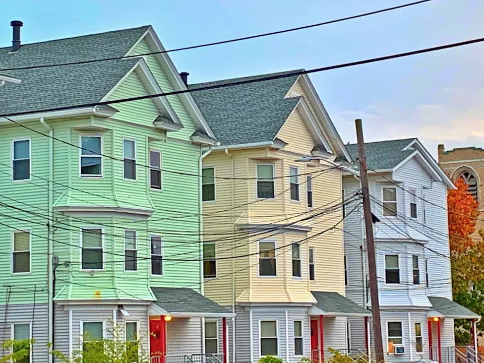 Colorful pastel multi-family houses in Providence.