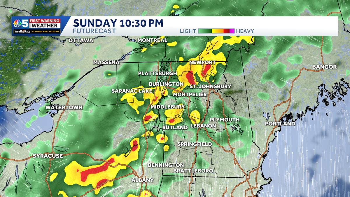Downpours and strong storms possible Sunday in Vermont, New York