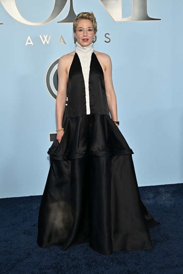 Carrie Coon arrives at the 79th Tony Awards on Sunday, June 7, 2026, at Radio City Music Hall in New York. (Photo by Evan Agostini/Invision/AP)