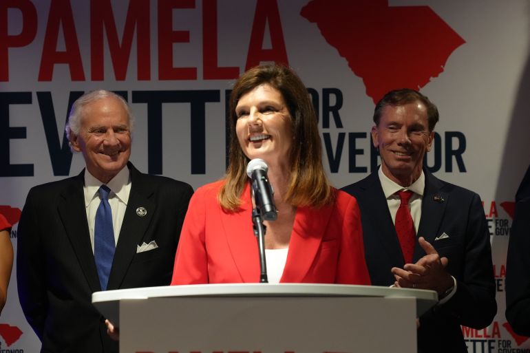 Pamela Evette at a podium