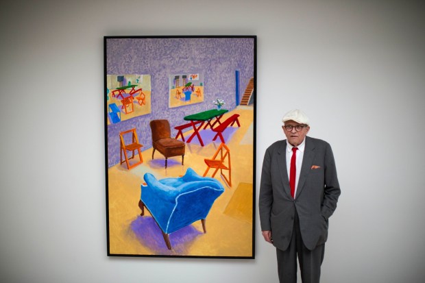 British artist David Hockney poses in front of "Studio Interior #4."