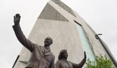 A statue of former President Barack Obama and former first lady Michelle Obama is seen at the Obama Presidential Center ahead of the dedicated ceremony Thursday, June 18, 2026, in Chicago. Photo: Jeff Roberson/AP