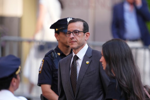 Doug Davis arrives for the funeral services of his father, Clive Davis, at Central Synagogue in New York, Monday, June 29, 2026. (AP Photo/Adam Gray)