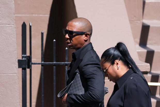Ja Rule arrives at the funeral services for Clive Davis at Central Synagogue in New York, Monday, June 29, 2026. (AP Photo/Adam Gray)