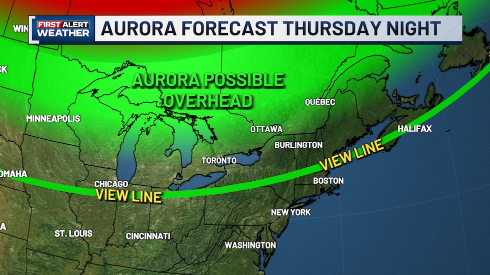 Placement and expectations of where aurora could be visible