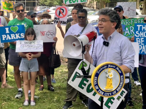 Councilmember Lincoln Restler, right, said the time has come to “evict the judges.” Photo: Mary Frost/Brooklyn Eagle