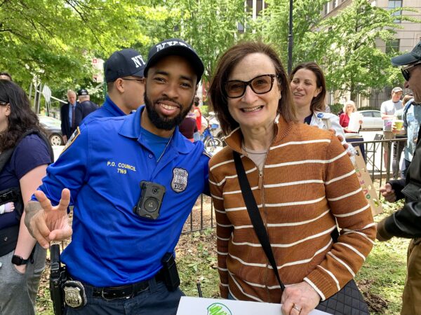 Community Affairs Police Officer Wallace Council with Regina Meyer, president of the Downtown Brooklyn Partnership. Photo: Mary Frost/Brooklyn Eagle