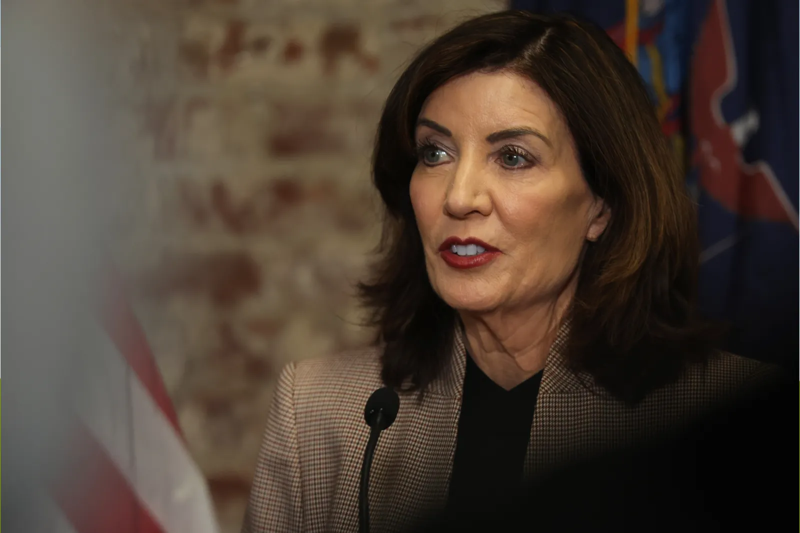 New York Governor Kathy Hochul speaks to the media in New York in February, 2026.