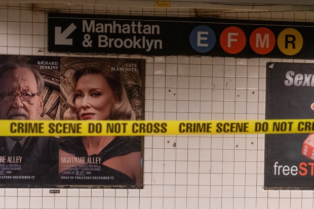 Police tape is pictured at the Forest Hills subway station at Queens Blvd. and 71st Ave. in Queens. (Theodore Parisienne for New York Daily News)