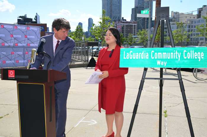 LaGuardia President Kenneth Adams and Council Member Julie Won. Photo by Ramy Mahmoud. 