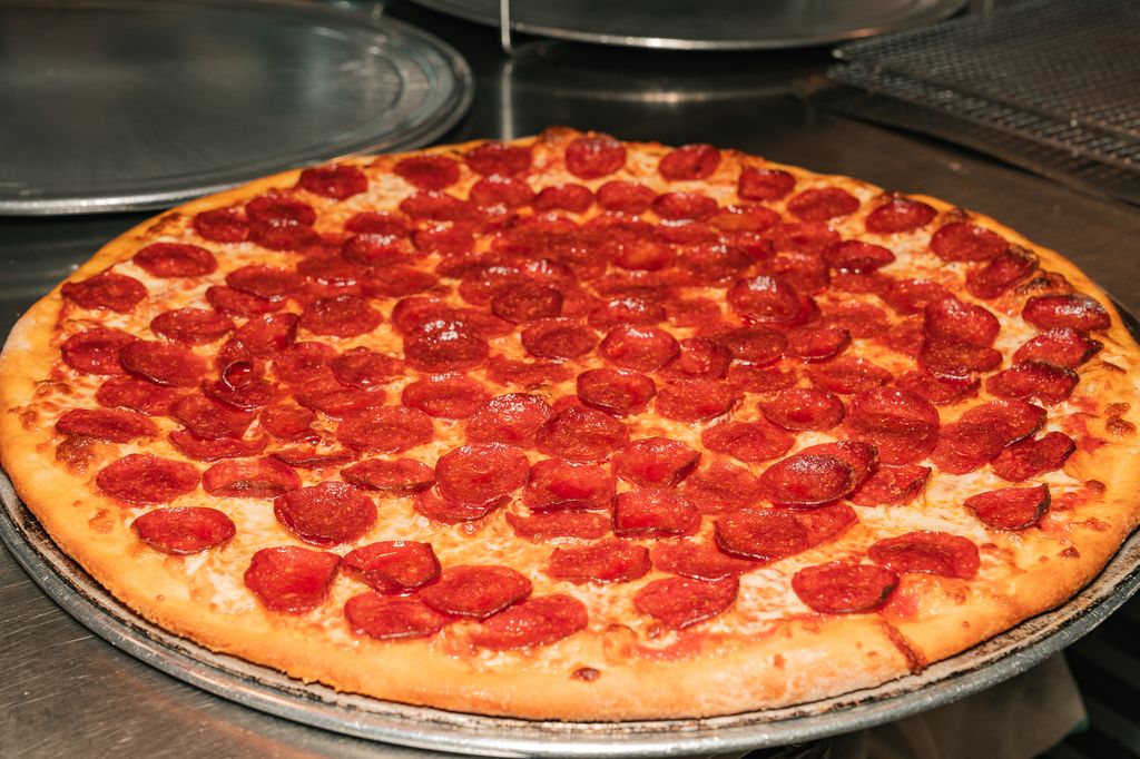 A pepperoni pizza from East Village Pizza