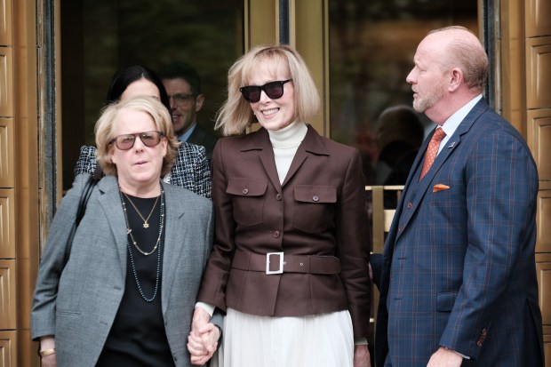 E. Jean Carroll leaves federal court in Manhattan on May 9, 2023 after a jury found former Donald Trump liable for sexually abusing her.