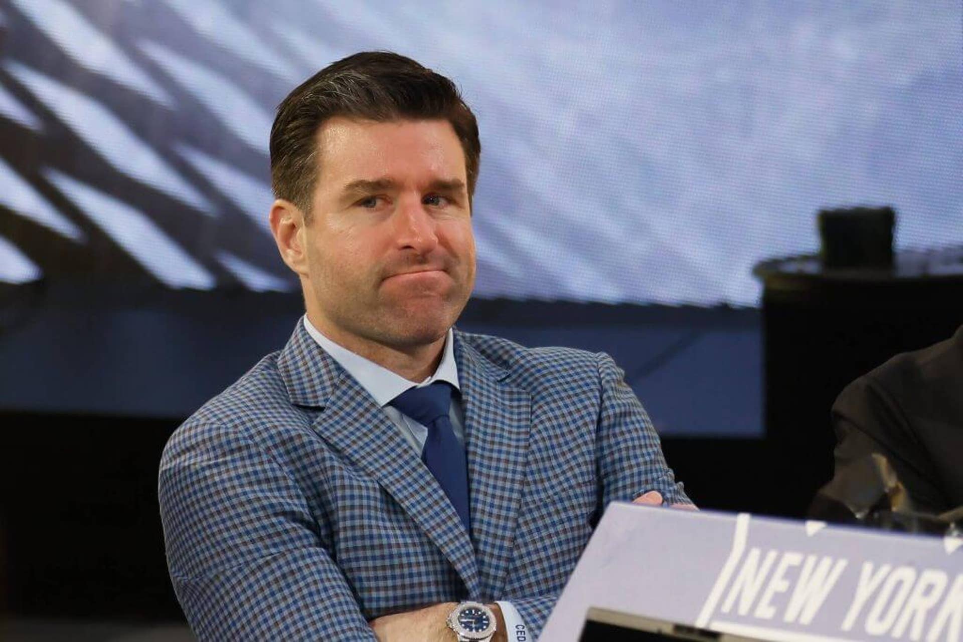Chris Drury of the New York Rangers attends the 2024 NHL Draft.