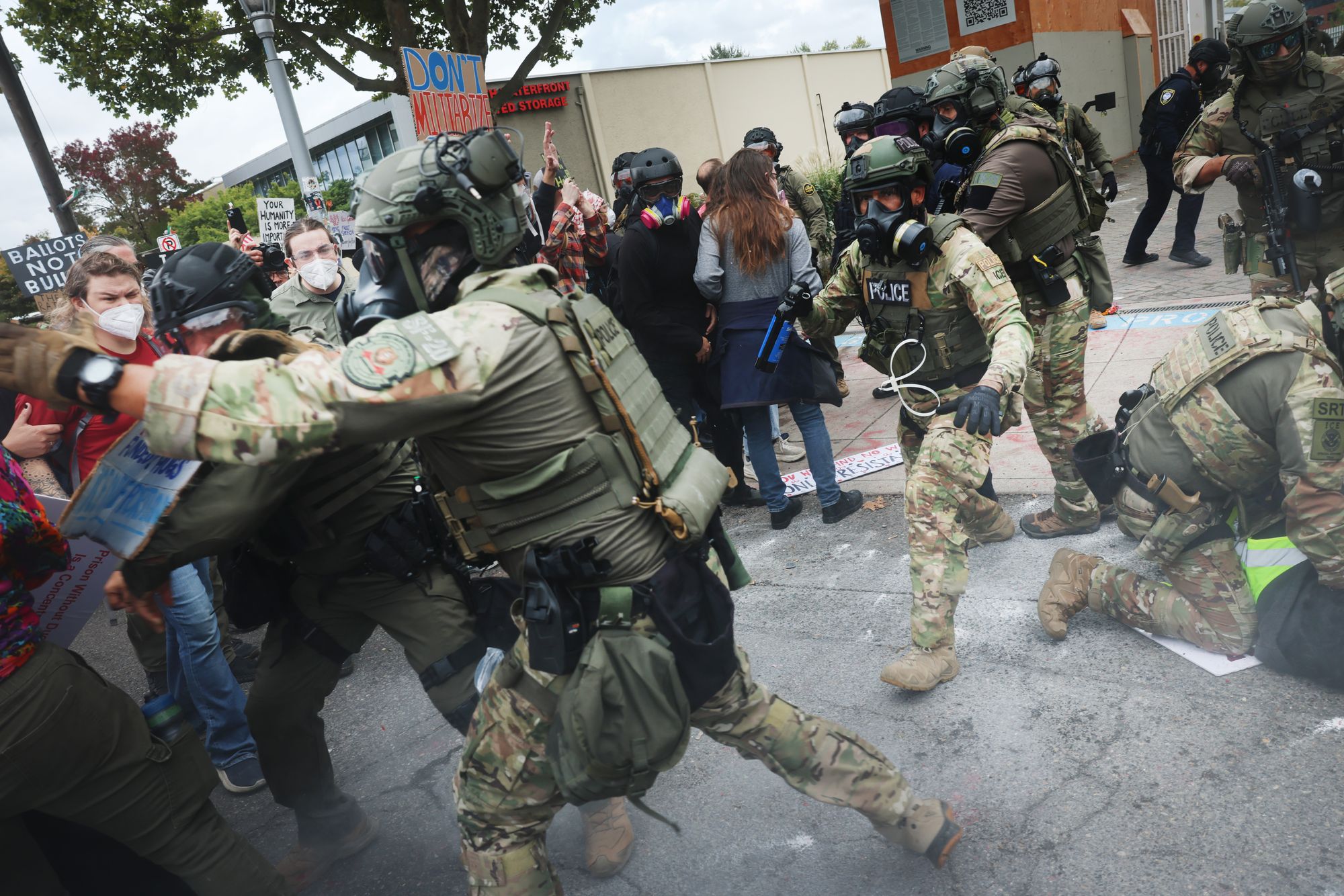Anti-ICE protesters clash with police during a demonstration in Portland, Oregon, in October 2025. Lawmakers in some states, including Utah and Arizona, are already looking to crack down on protest-related crimes