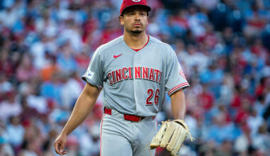 PHILADELPHIA, PA - MAY 19: Chase Burns #26 of the Cincinnati Reds looks on during the game between the Cincinnati Reds and the Philadelphia Phillies at Citizens Bank Park on Tuesday, May 19, 2026 in Philadelphia, Pennsylvania. (Photo by Trevor Hayes/MLB Photos via Getty Images)