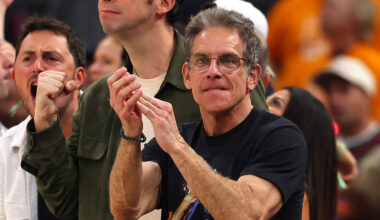 Ben Stiller reacts during Game One of the 2026 NBA Finals between the San Antonio Spurs and the New York Knicks at Frost Bank Center on June 03, 2026 in San Antonio, Texas.