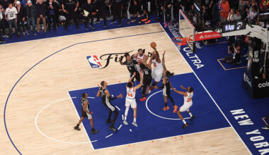 NEW YORK, NY - JUNE 10: OG Anunoby #8 of the New York Knicks shoots the game winning shot during the game against the San Antonio Spurs during Game Four of the 2026 NBA Finals on June 10, 2026 at Madison Square Garden in New York, New York. NOTE TO USER: User expressly acknowledges and agrees that, by downloading and or using this photograph, User is consenting to the terms and conditions of the Getty Images License Agreement. Mandatory Copyright Notice: Copyright 2026 NBAE(Photo by Joe Murphy/NBAE via Getty Images)