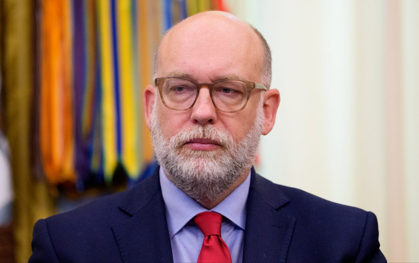 Office of Management and Budget Director Russell Vought attends an event with U.S. President Donald Trump in the Oval Office of the White House on June 22, 2026