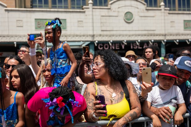 NEW YORK, NEW YORK - JUNE 20: Revelers attend the annual Mermaid Parade at Coney Island on June 20, 2026 in the Brooklyn borough of New York City. Now in its 44th year, over 3,000 marchers and thousands of spectators came out for the event to celebrate the arts, the ocean and the Coney Island neighborhood and boardwalk in Brooklyn. (Photo by Spencer Platt/Getty Images)