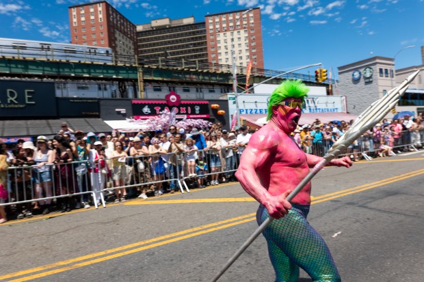 NEW YORK, NEW YORK - JUNE 20: Revelers participate in the annual Mermaid Parade at Coney Island on June 20, 2026 in the Brooklyn borough of New York City. Now in its 44th year, over 3,000 marchers and thousands of spectators came out for the event to celebrate the arts, the ocean and the Coney Island neighborhood and boardwalk in Brooklyn. (Photo by Spencer Platt/Getty Images)